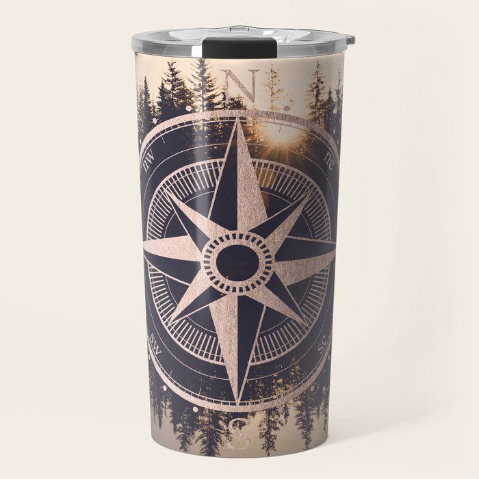 Rose Gold Compass Forest Travel Mug Gallery Image 1