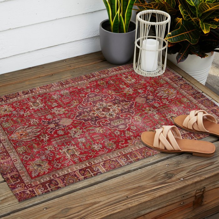 Vintage red geometric carpet Outdoor Rug Gallery Image 2