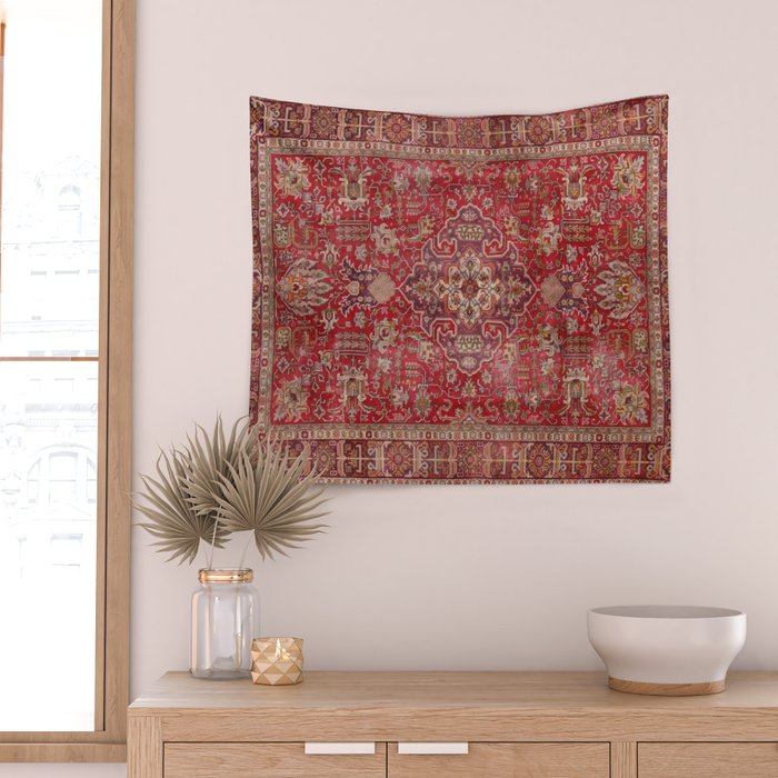 Vintage red geometric carpet Wall Tapestry Gallery Image 2