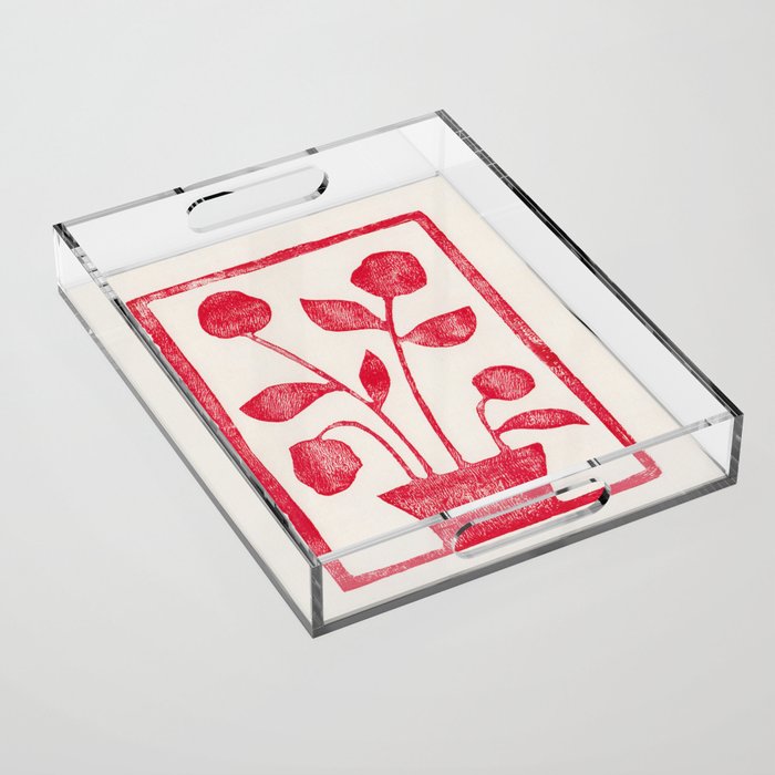 Red Roses / Lino Print Acrylic Tray Gallery Image 1