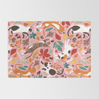 Autumn joy // light pink background cats dancing with many leaves in fall colors Rug Gallery Image 2