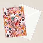 Autumn joy // light pink background cats dancing with many leaves in fall colors Stationery Card Gallery Image 2
