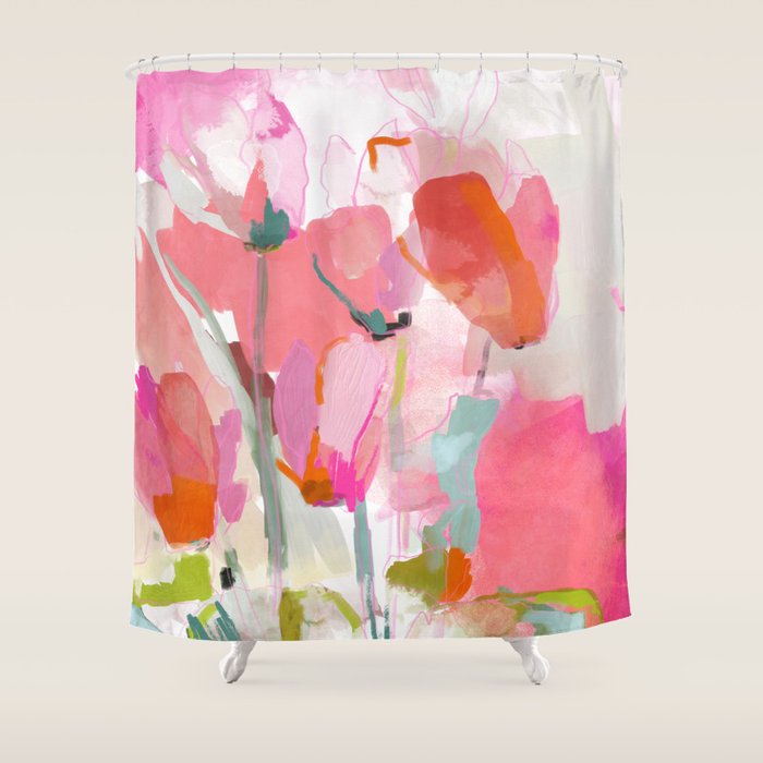 Floral abstract pink art Shower Curtain Gallery Image 1