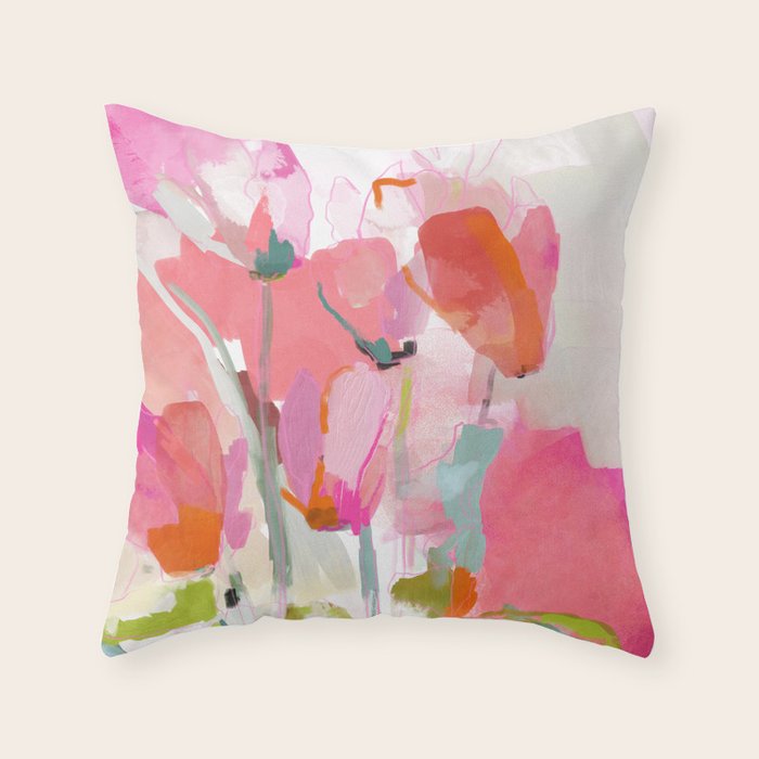 Floral abstract pink art Throw Pillow Gallery Image 1