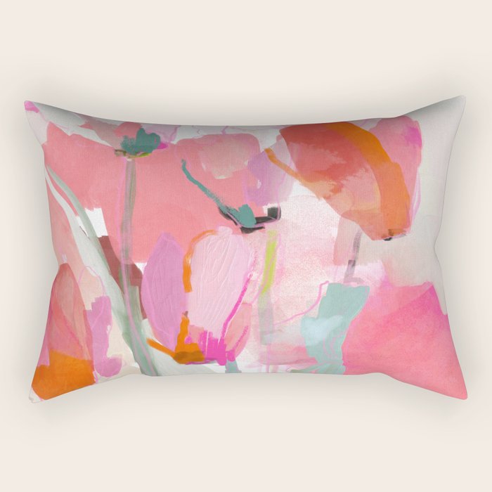 Floral abstract pink art Rectangular Pillow Gallery Image 1
