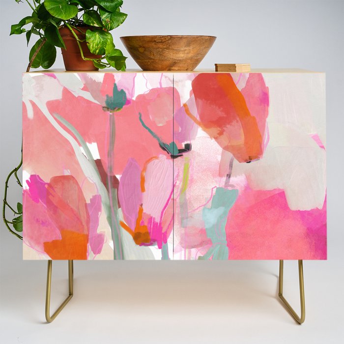 Floral abstract pink art Credenza Gallery Image 1