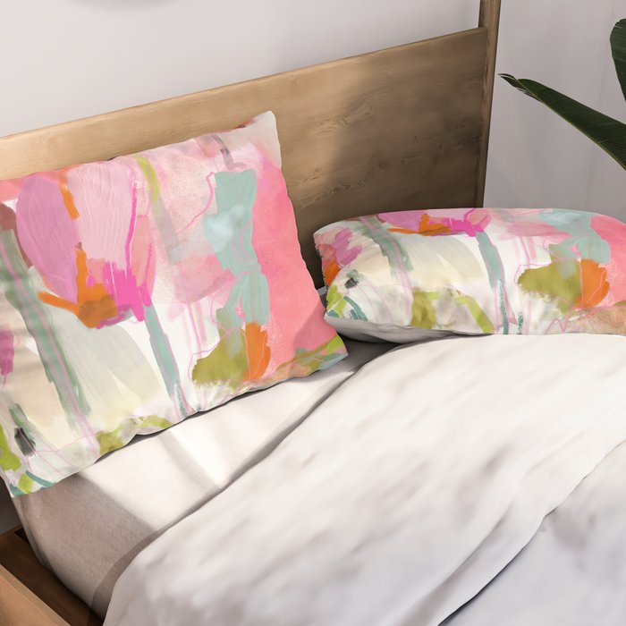 Floral abstract pink art Pillow Sham Gallery Image 2