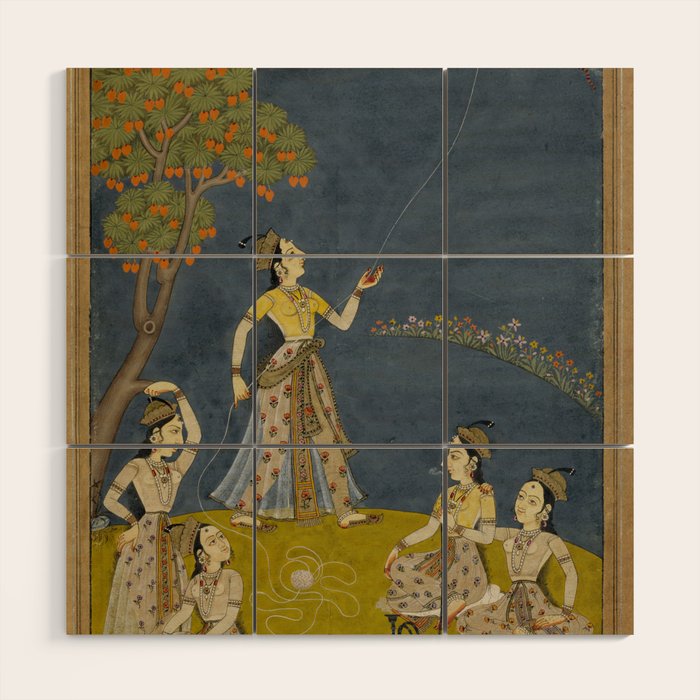 Painting of Five Women by a River with a Kite and Hookah Wood Wall Art Gallery Image 1
