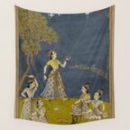 Painting of Five Women by a River with a Kite and Hookah Wall Tapestry Gallery Image 4