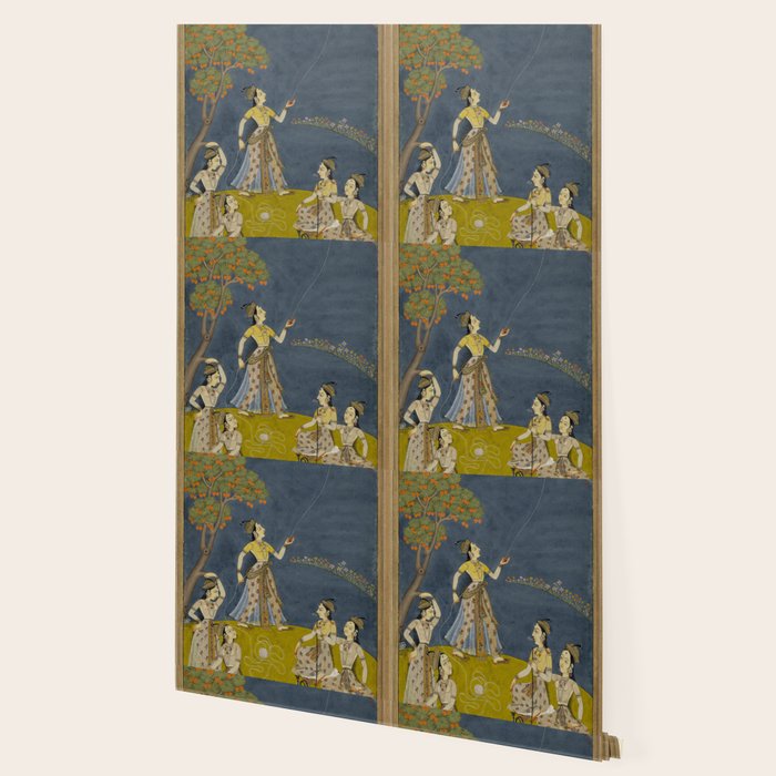 Painting of Five Women by a River with a Kite and Hookah Wallpaper Gallery Image 2