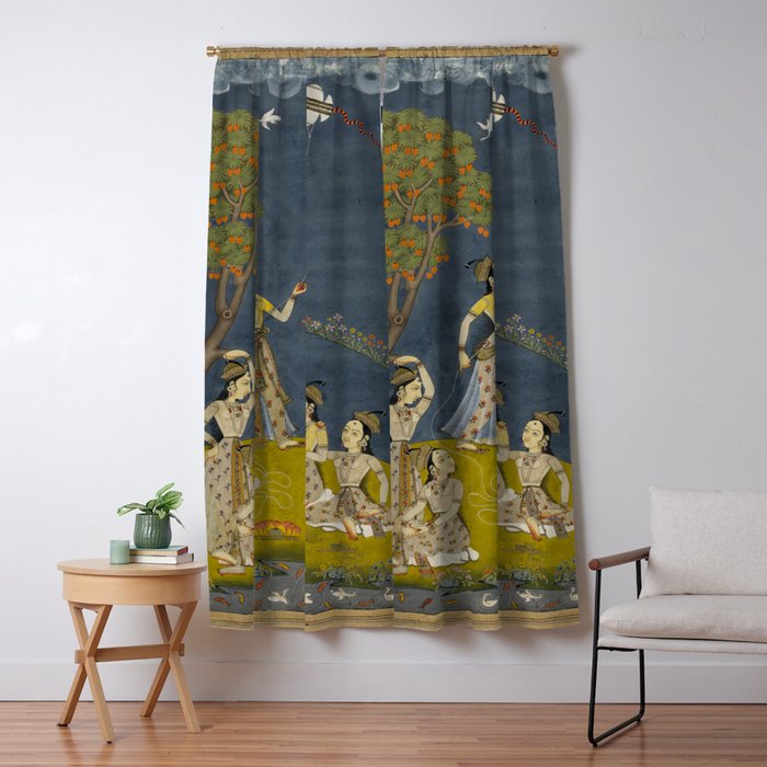 Painting of Five Women by a River with a Kite and Hookah Window Curtain Gallery Image 1