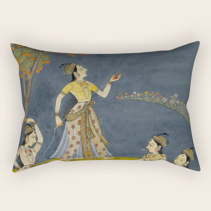 Painting of Five Women by a River with a Kite and Hookah Rectangular Pillow Gallery Image 1