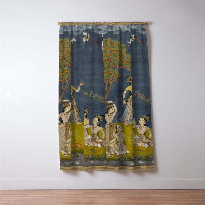 Painting of Five Women by a River with a Kite and Hookah Window Curtain Gallery Image 3