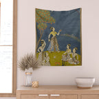 Painting of Five Women by a River with a Kite and Hookah Wall Tapestry Gallery Image 2