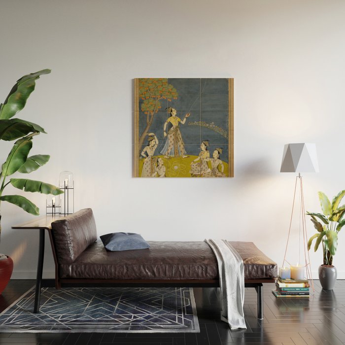 Painting of Five Women by a River with a Kite and Hookah Wood Wall Art Gallery Image 2