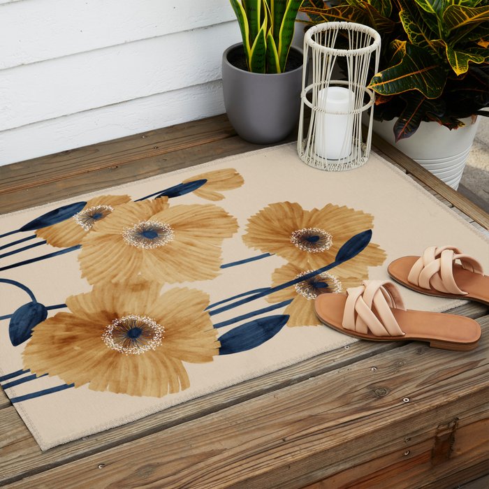 Poppies flowers watercolor Outdoor Rug Gallery Image 2