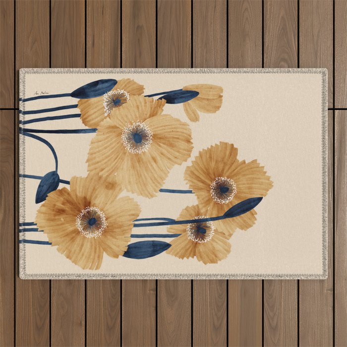 Poppies flowers watercolor Outdoor Rug Gallery Image 1