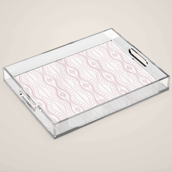 Wavy lines and tiny blooms - soft blush baby pink tones pattern Acrylic Tray Gallery Image 1