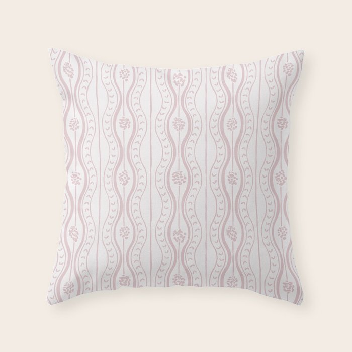 Wavy lines and tiny blooms - soft blush baby pink tones pattern Throw Pillow Gallery Image 6