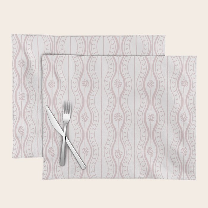 Wavy lines and tiny blooms - soft blush baby pink tones pattern Placemat Gallery Image 1