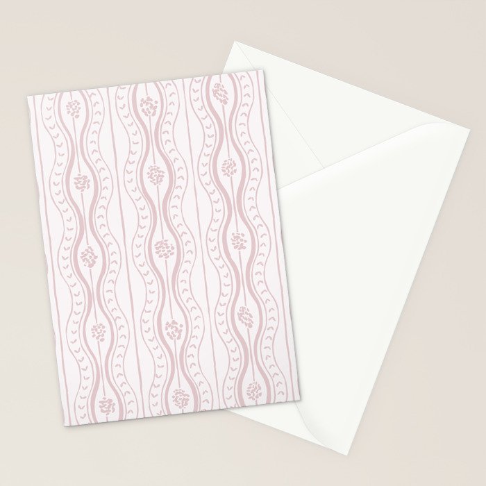 Wavy lines and tiny blooms - soft blush baby pink tones pattern Stationery Card Gallery Image 2