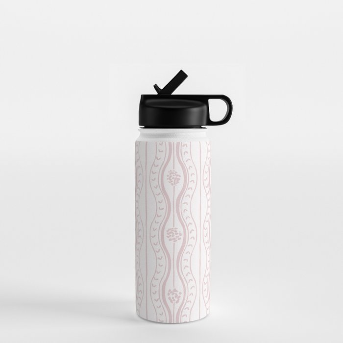 Wavy lines and tiny blooms - soft blush baby pink tones pattern Water Bottle Gallery Image 1