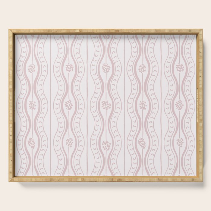 Wavy lines and tiny blooms - soft blush baby pink tones pattern Serving Tray Gallery Image 1
