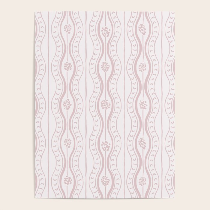 Wavy lines and tiny blooms - soft blush baby pink tones pattern Poster Gallery Image 1