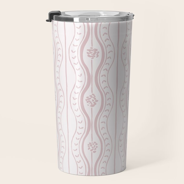 Wavy lines and tiny blooms - soft blush baby pink tones pattern Travel Mug Gallery Image 3