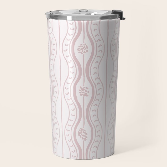 Wavy lines and tiny blooms - soft blush baby pink tones pattern Travel Mug Gallery Image 2