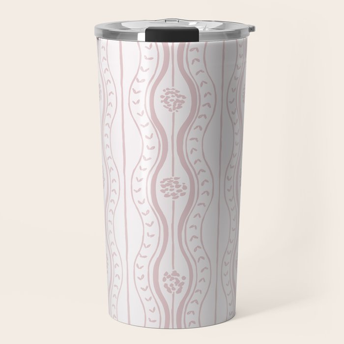 Wavy lines and tiny blooms - soft blush baby pink tones pattern Travel Mug Gallery Image 1