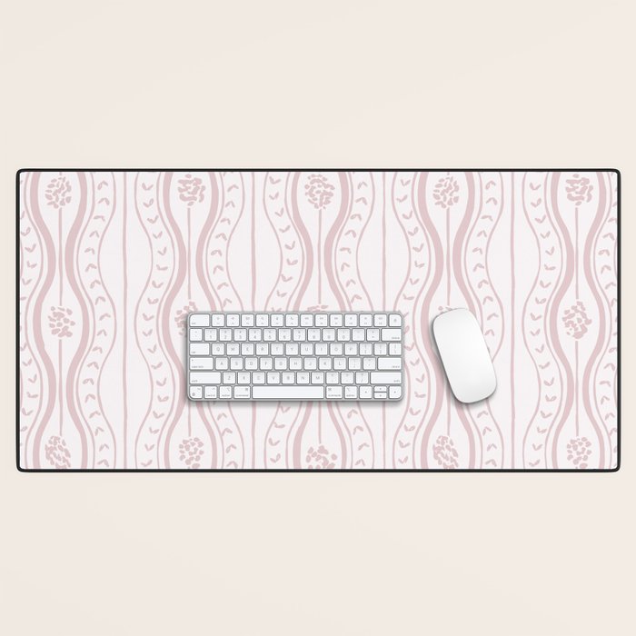 Wavy lines and tiny blooms - soft blush baby pink tones pattern Desk Mat Gallery Image 1
