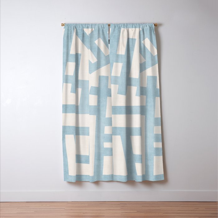 Light Blue Abstract Minimalist Modern Artwork Window Curtain Gallery Image 3