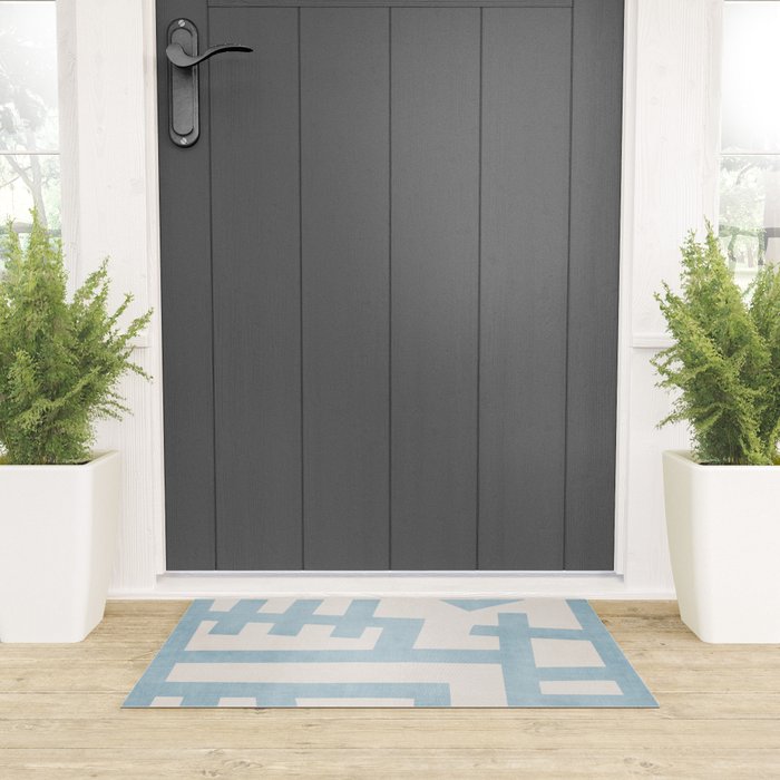 Light Blue Abstract Minimalist Modern Artwork Welcome Mat Gallery Image 3