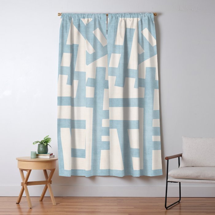Light Blue Abstract Minimalist Modern Artwork Window Curtain Gallery Image 5