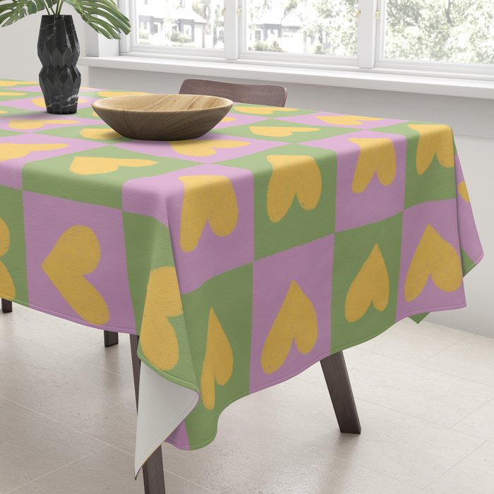 Checker yellow hearts Tablecloth Gallery Image 3