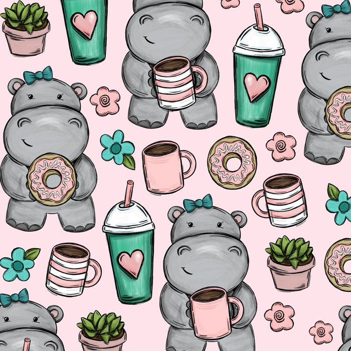 Cute Little Hippo, Hippopotamus, Donuts and Coffee, Pink Print For Girls, Little Girls, Tween Girls Coffee Mug Gallery Image 2