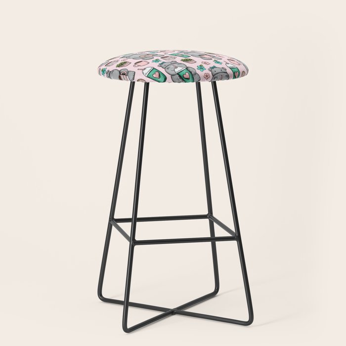 Cute Little Hippo, Hippopotamus, Donuts and Coffee, Pink Print For Girls, Little Girls, Tween Girls Stool Gallery Image 1