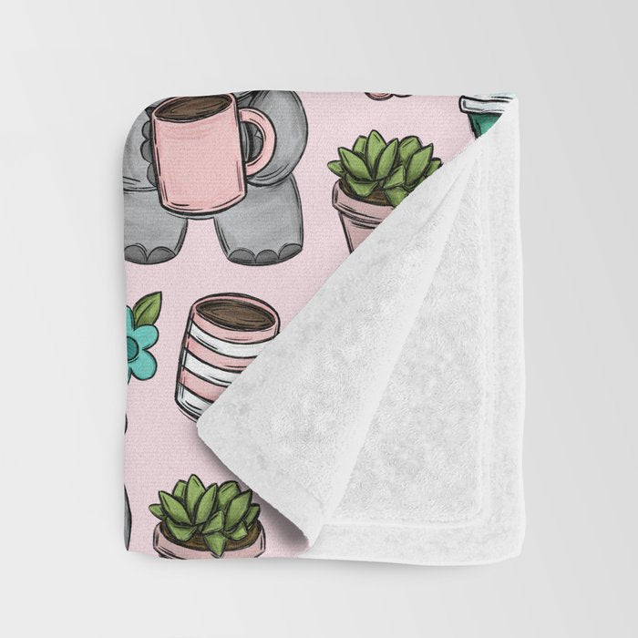 Cute Little Hippo, Hippopotamus, Donuts and Coffee, Pink Print For Girls, Little Girls, Tween Girls Throw Blanket Gallery Image 3