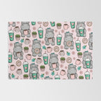 Cute Little Hippo, Hippopotamus, Donuts and Coffee, Pink Print For Girls, Little Girls, Tween Girls Rug Gallery Image 2
