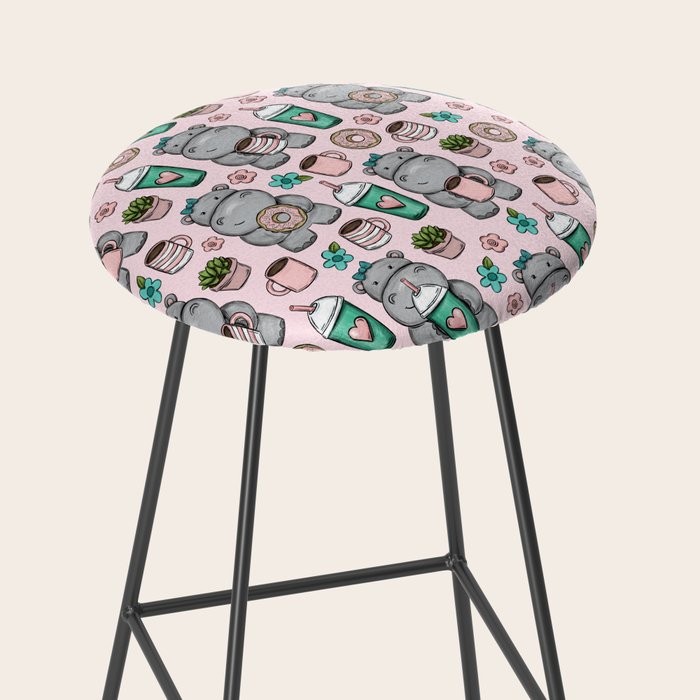 Cute Little Hippo, Hippopotamus, Donuts and Coffee, Pink Print For Girls, Little Girls, Tween Girls Stool Gallery Image 2