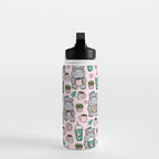 Cute Little Hippo, Hippopotamus, Donuts and Coffee, Pink Print For Girls, Little Girls, Tween Girls Water Bottle Gallery Image 3