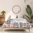 Cute Little Hippo, Hippopotamus, Donuts and Coffee, Pink Print For Girls, Little Girls, Tween Girls Comforter Gallery Image 3
