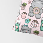 Cute Little Hippo, Hippopotamus, Donuts and Coffee, Pink Print For Girls, Little Girls, Tween Girls Pillow Sham Gallery Image 4