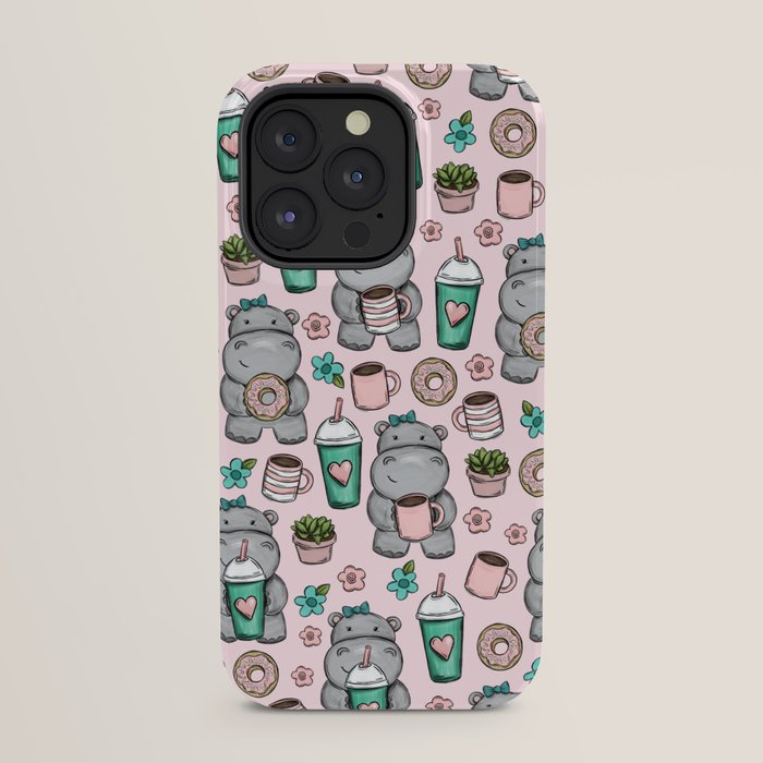 Cute Little Hippo, Hippopotamus, Donuts and Coffee, Pink Print For Girls, Little Girls, Tween Girls iPhone Case Gallery Image 23