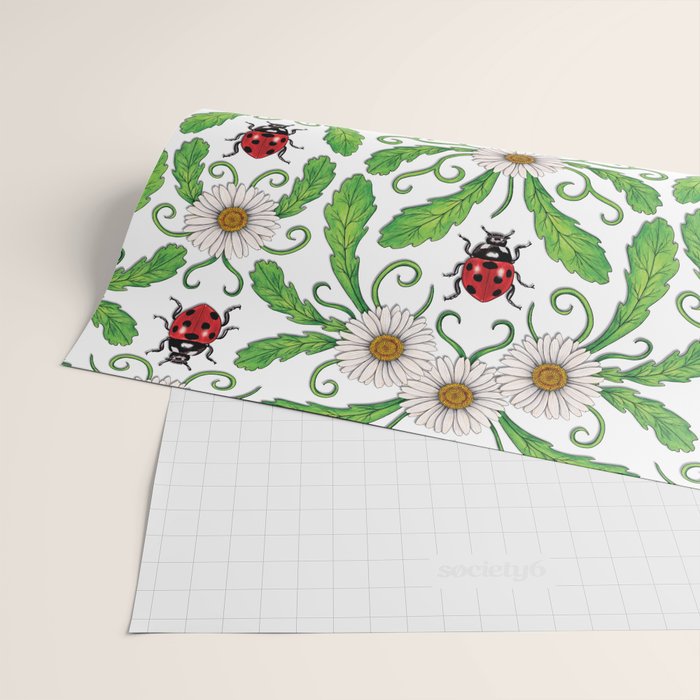 Ladybugs & Daisies - Cute Floral Bug Pattern with Ladybirds Wrapping Paper Gallery Image 2