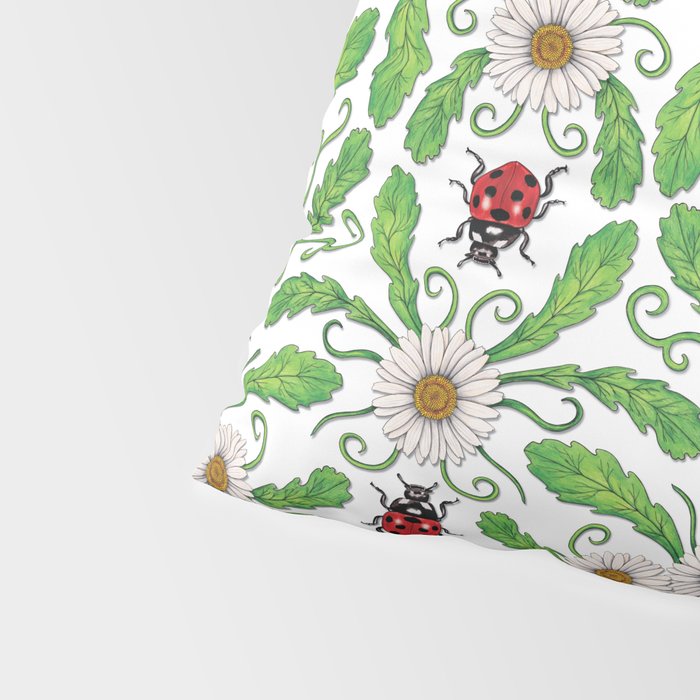 Ladybugs & Daisies - Cute Floral Bug Pattern with Ladybirds Pillow Sham Gallery Image 4
