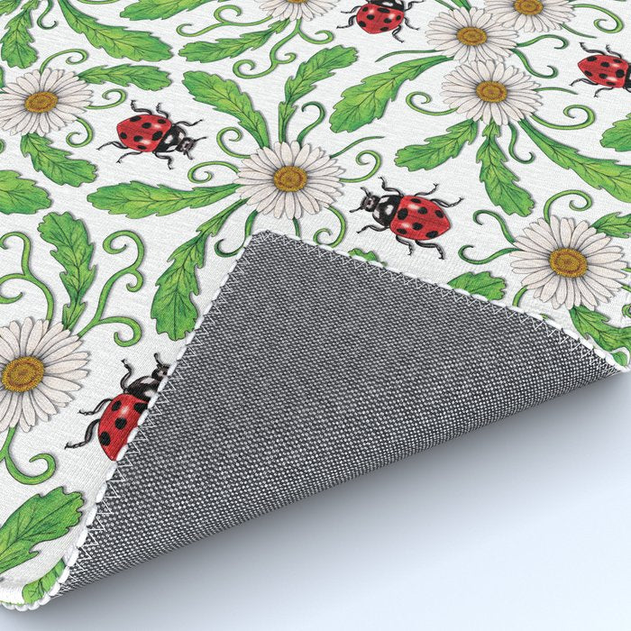 Ladybugs & Daisies - Cute Floral Bug Pattern with Ladybirds Rug Gallery Image 4