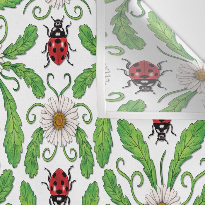 Ladybugs & Daisies - Cute Floral Bug Pattern with Ladybirds Wall Tapestry Gallery Image 3