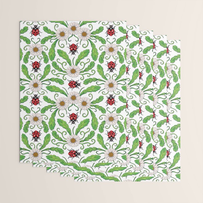 Ladybugs & Daisies - Cute Floral Bug Pattern with Ladybirds Wrapping Paper Gallery Image 3
